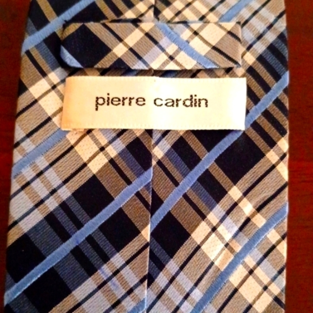 PIERRE CARDIN Blue and White Plaid Silk Necktie - Picture 3 of 6